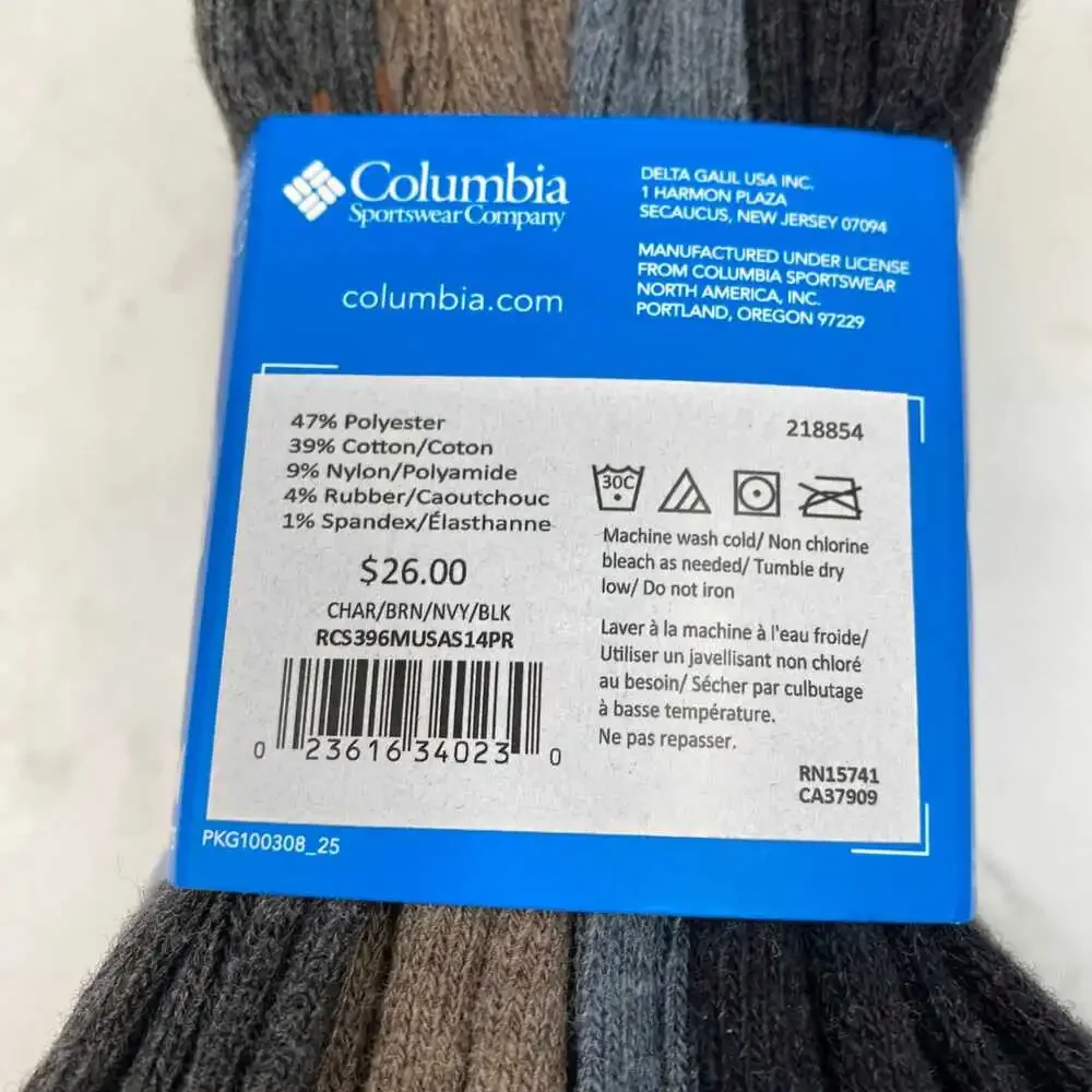 Columbia Black/Gray Cotton Blend Crew Socks | One Size Regular